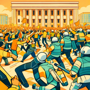 protest clash in front of government building